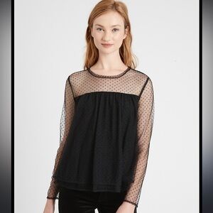 Banana Republic Black Tiered Tulle Sheer Swiss Dot Top Size XS Festive Holiday